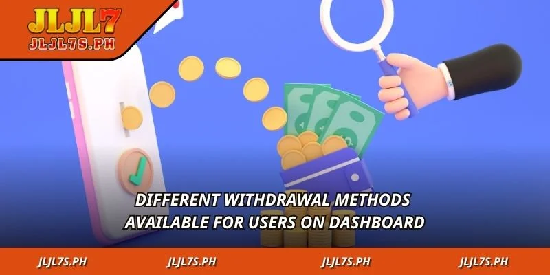 Different withdrawal methods available for users on dashboard
