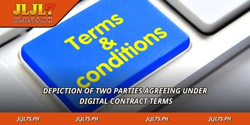 Depiction of two parties agreeing under digital contract terms