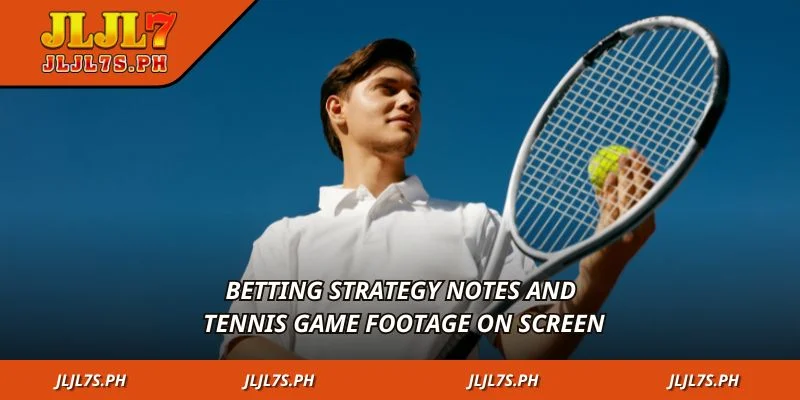 Betting strategy notes and tennis game footage on screen