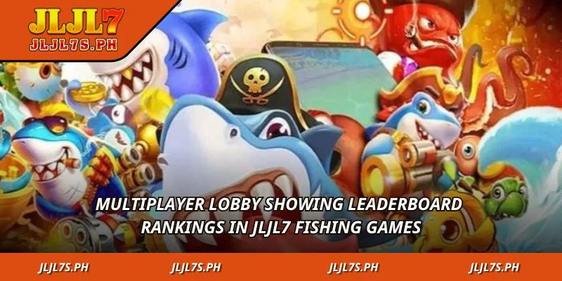 Multiplayer lobby showing leaderboard rankings in jLjL7 Fishing Games